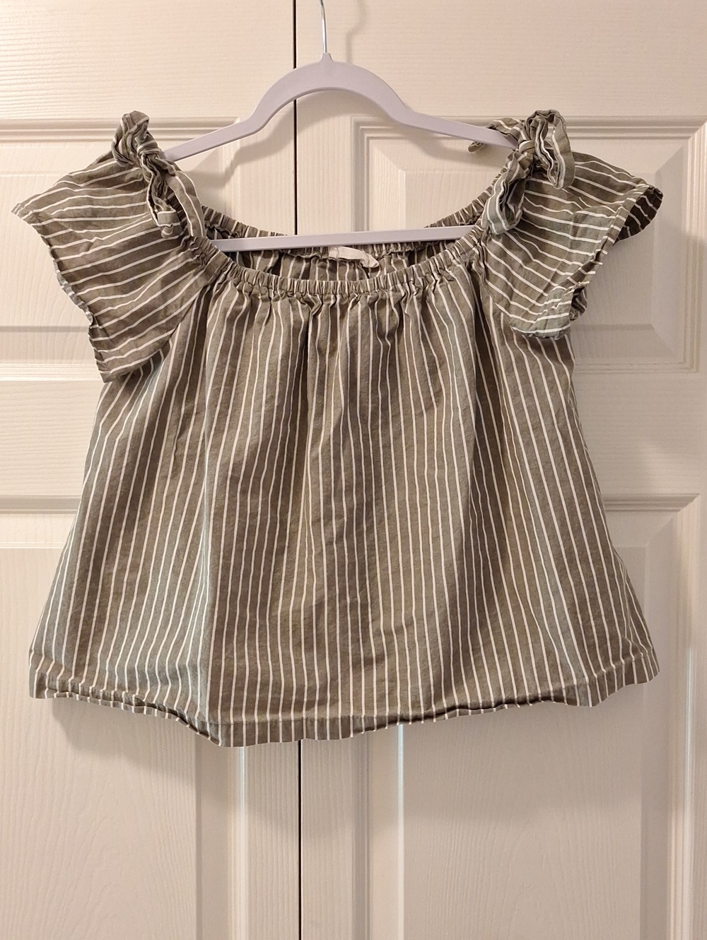 Lush Grey Striped Off-Shoulder Top